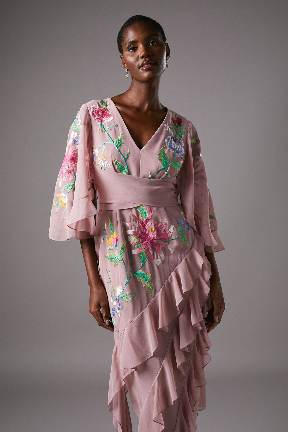 Coast Embroidered Midi Dress With Ruffles Nude image 2