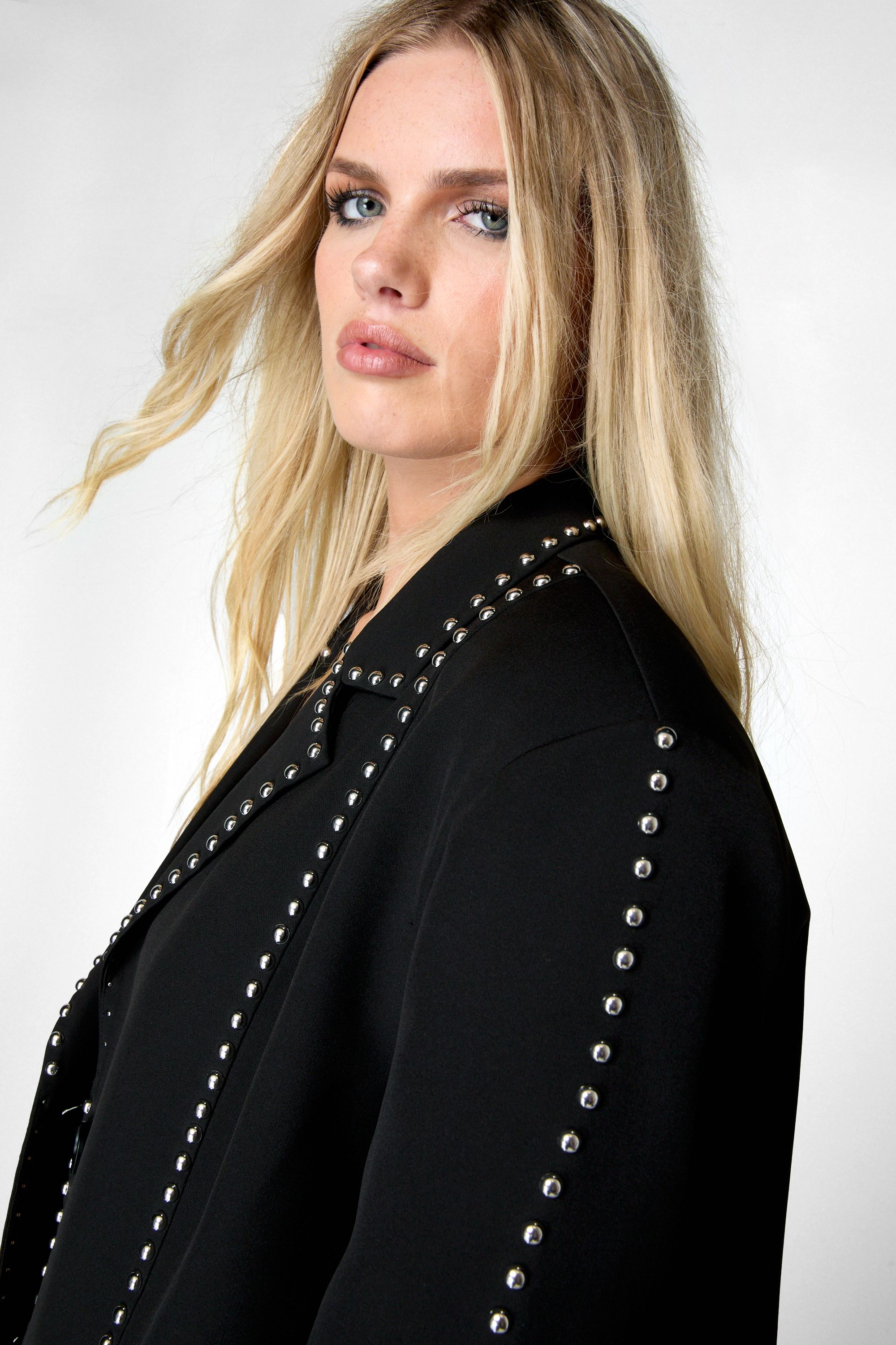 NastyGal Premium Studded Oversized Blazer Black image 3