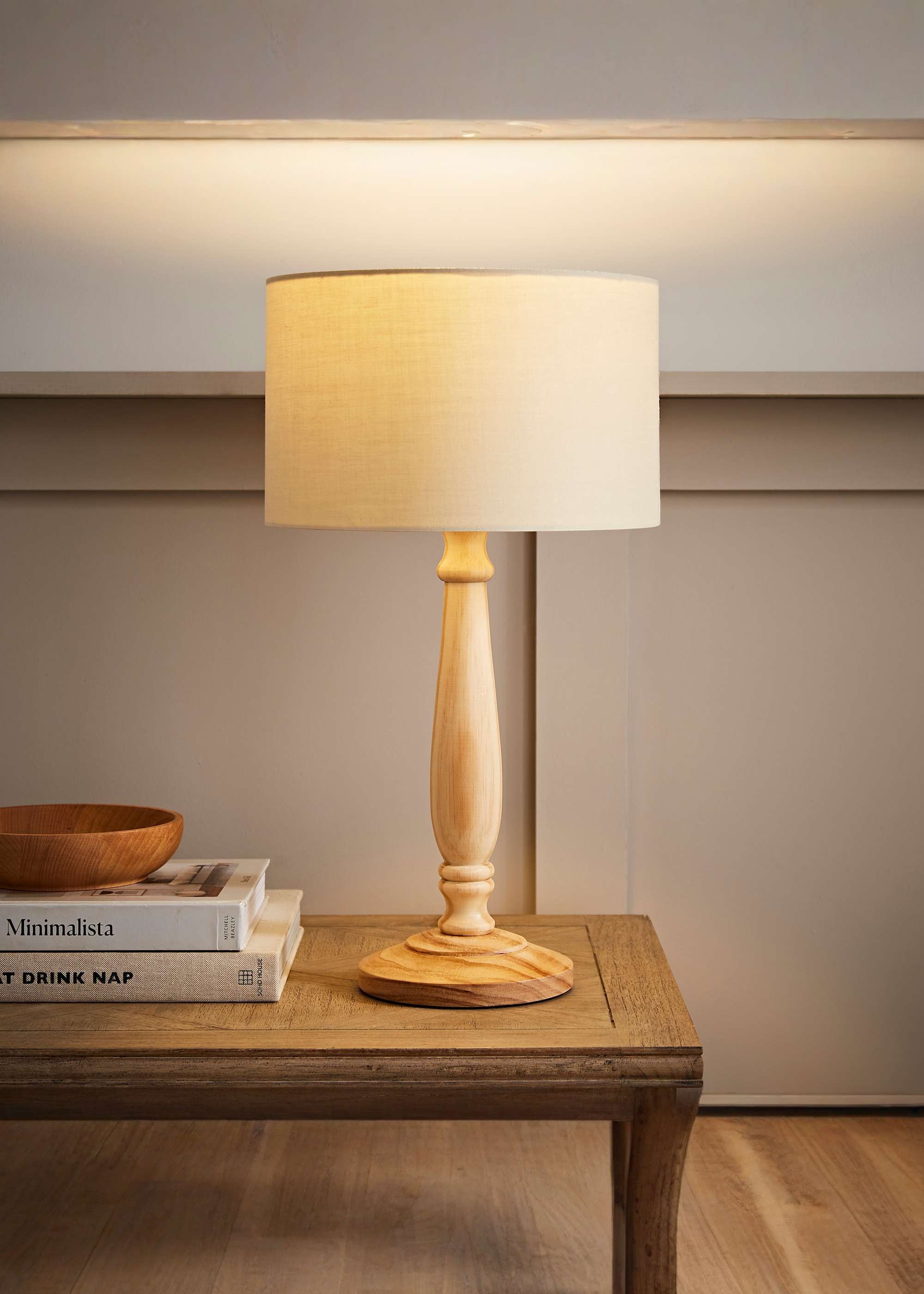 ValueLights Victoria Light Wood Traditional Table Lamp with Fabric Drum Shade and LED Bulb image 1