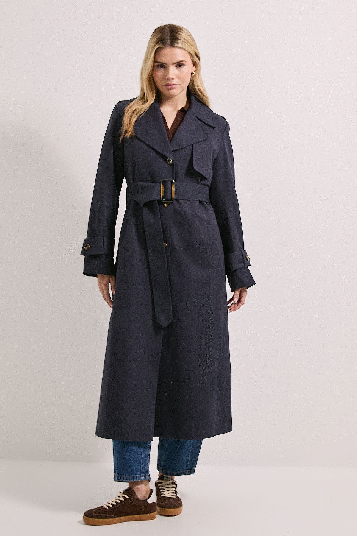 Dorothy Perkins Cuff Detail Belted Coat Navy