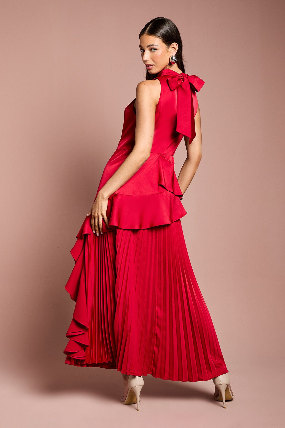 Coast Sleeveless Ruffle Pleat Satin Back Crepe Dress Red image 4