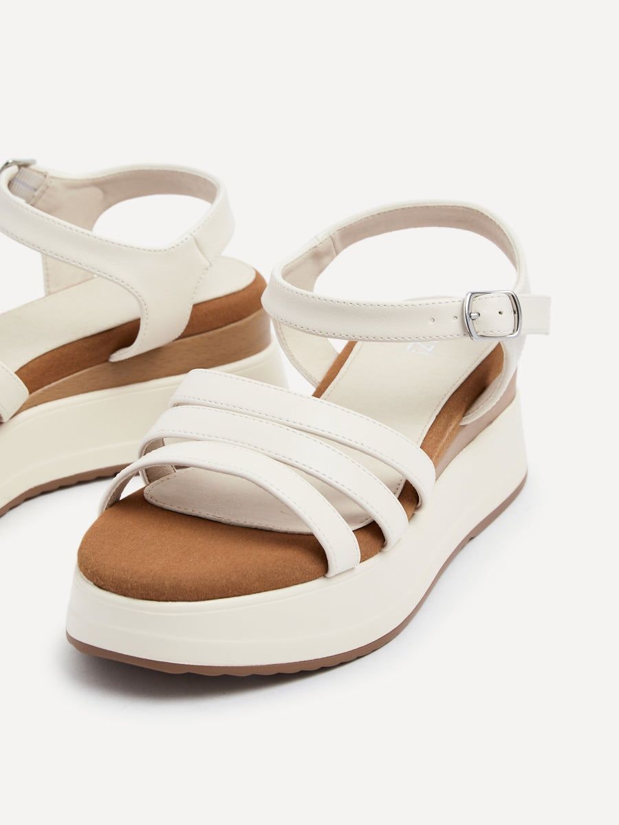 Linzi Cruise Ivory Faux Leather Triple Front Strap Sporty Sole Flatform Sandal image 5