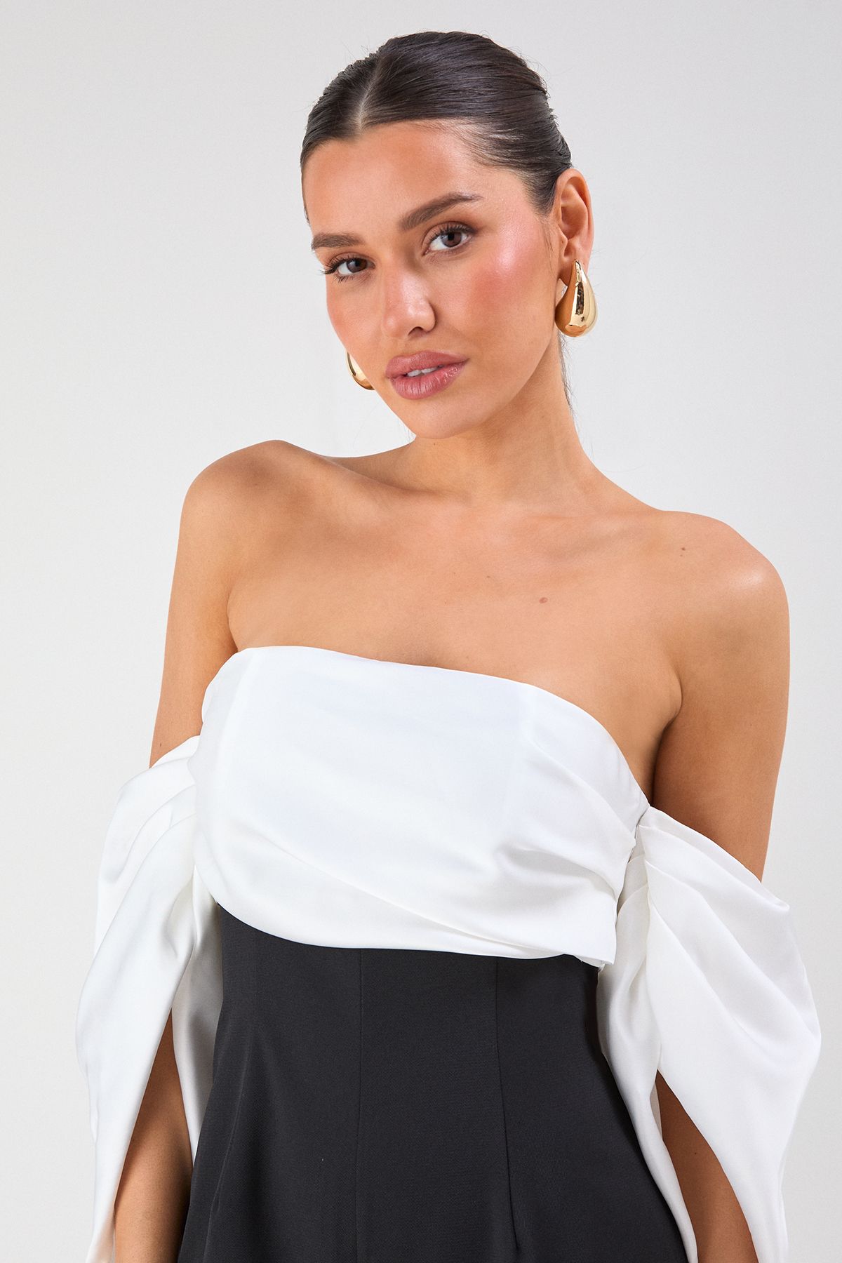 MissPap Bardot Volume Sleeve Wide leg Jumpsuit Black image 3