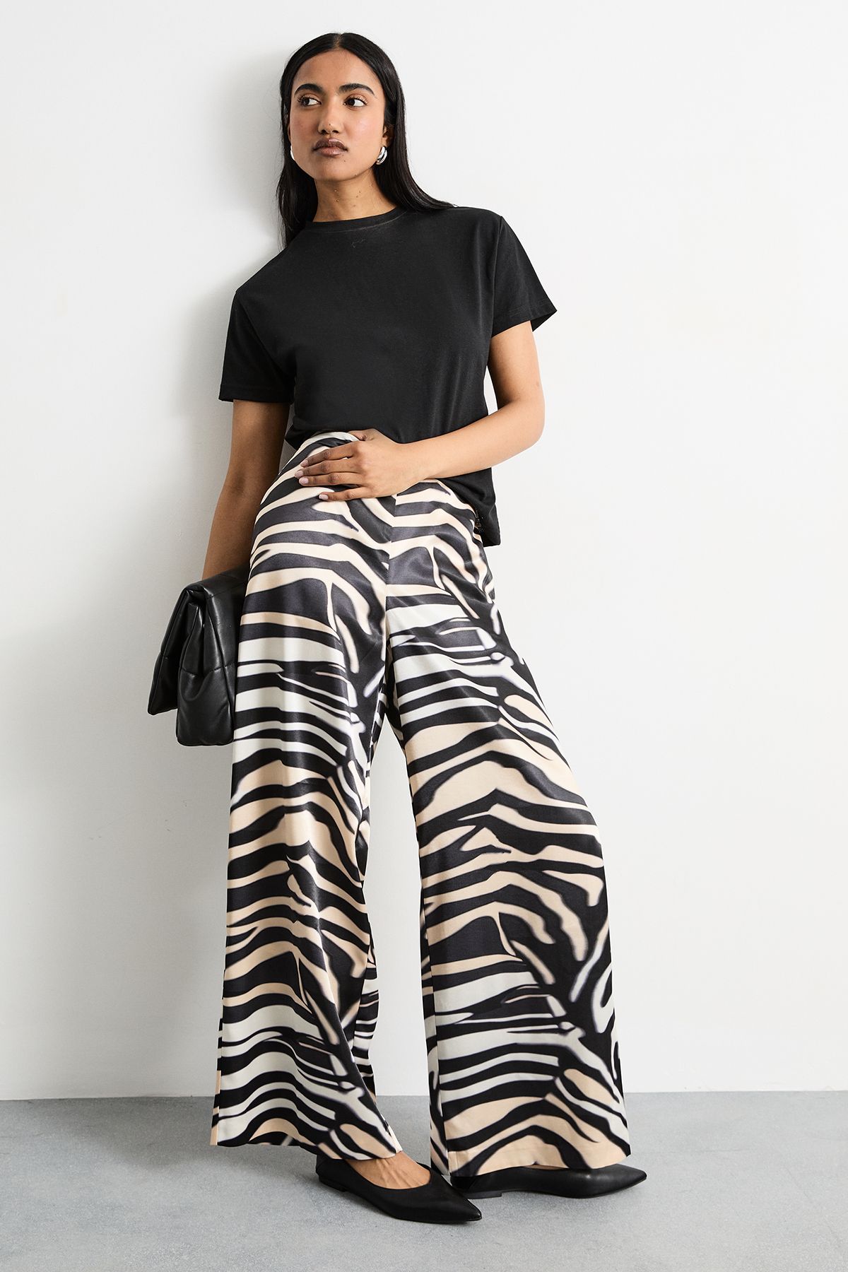 Warehouse Zebra Printed Satin Tailored Trousers Zebra image 1