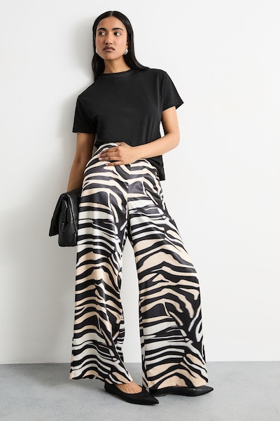 Warehouse Zebra Printed Satin Tailored Trousers Zebra