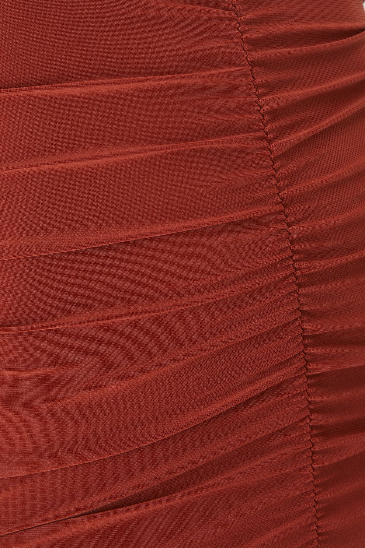 MissPap Halter Neck Plunge Ruched High Split Maxi Dress Rust image 5