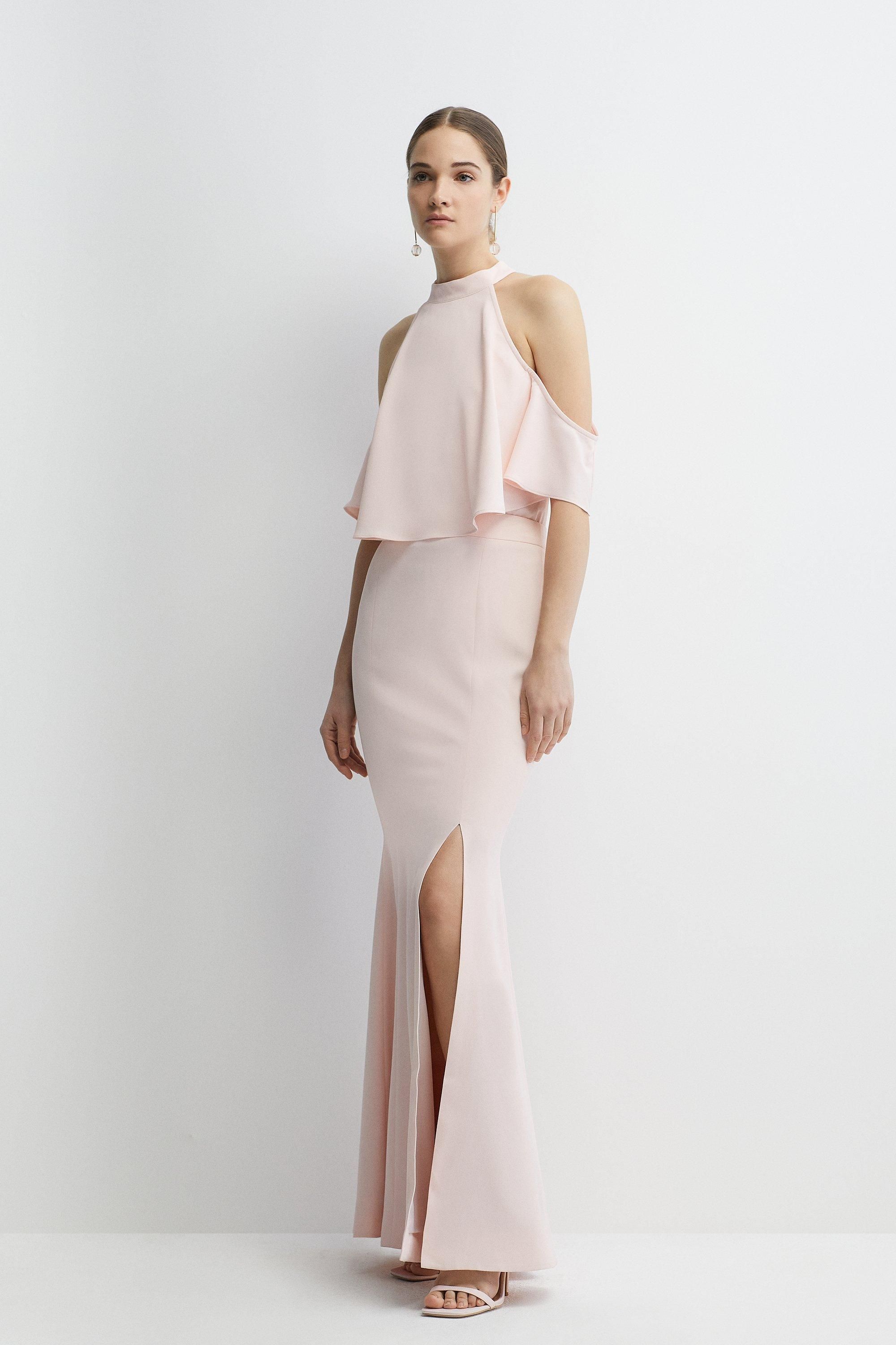 Coast Satin Back Crepe Tailored Fishtail Bridesmaids Maxi Skirt Blush