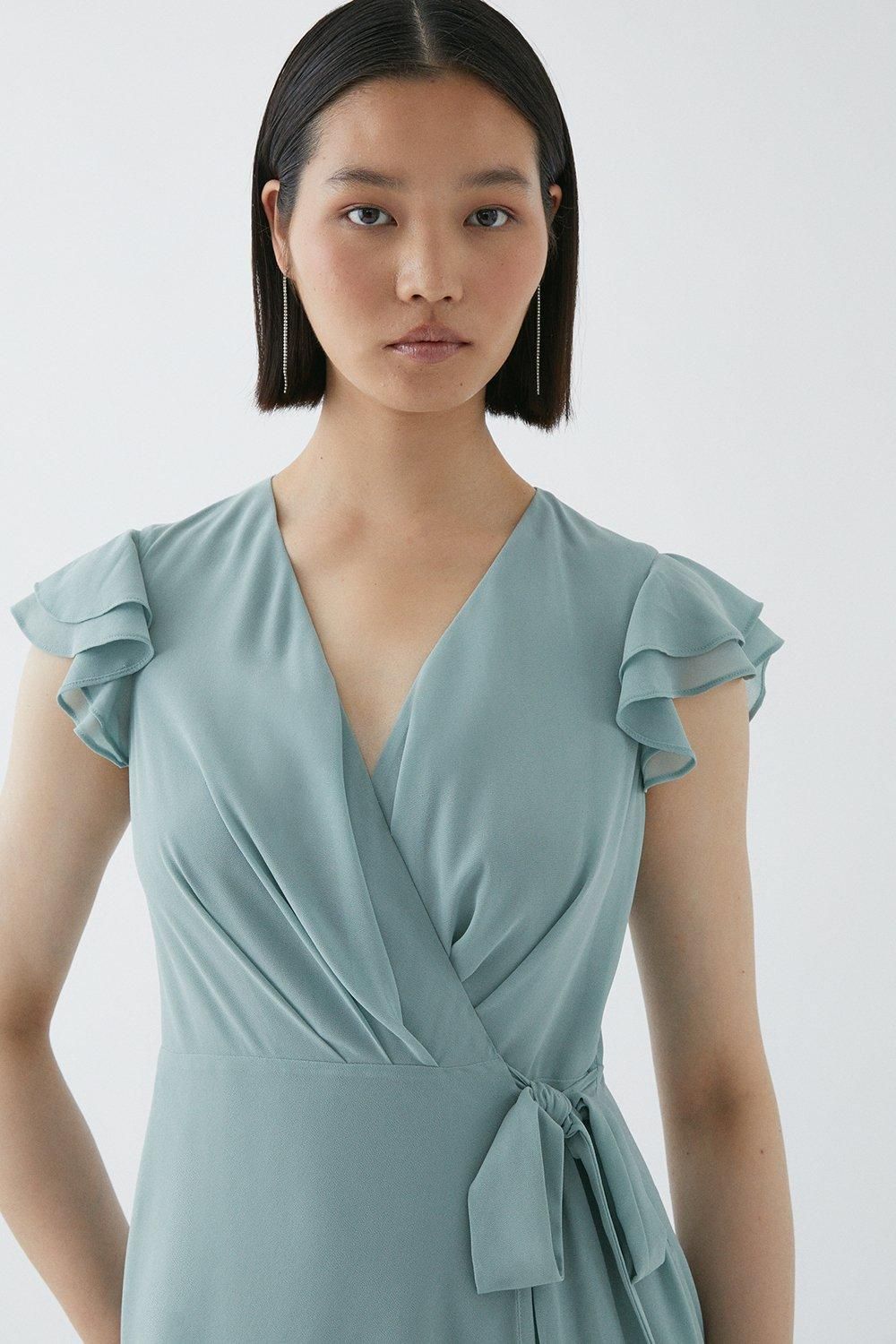 Coast Double Flutter Sleeve Waterfall Wrap Bridesmaid Dress Sage image 2