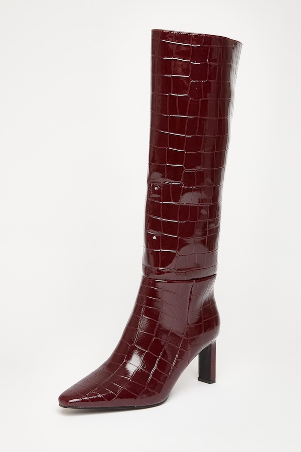 Quiz Burgundy Croc Knee High Boots