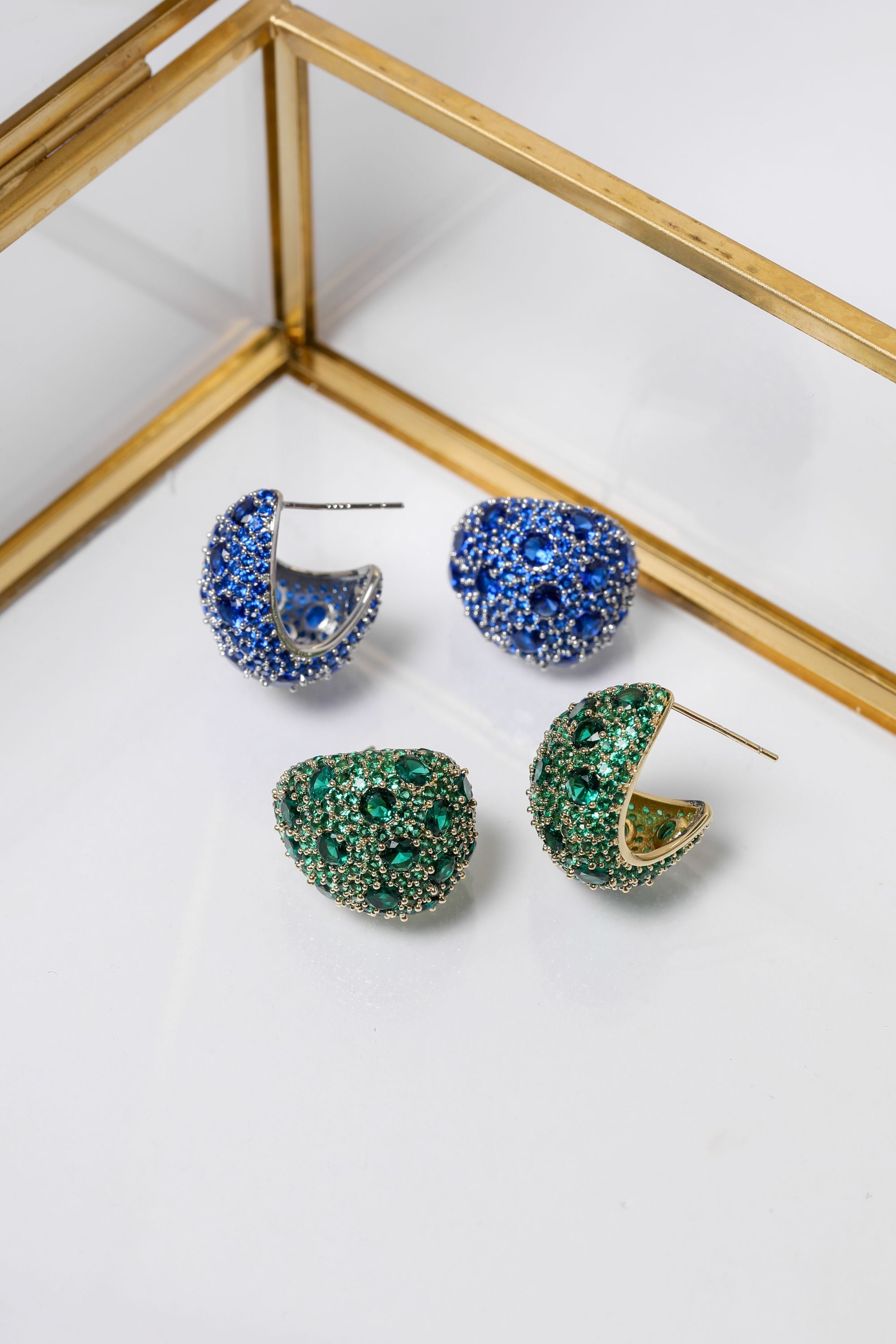 Jon Richard Gold Plated Pave and Emerald Dome Earrings image 3