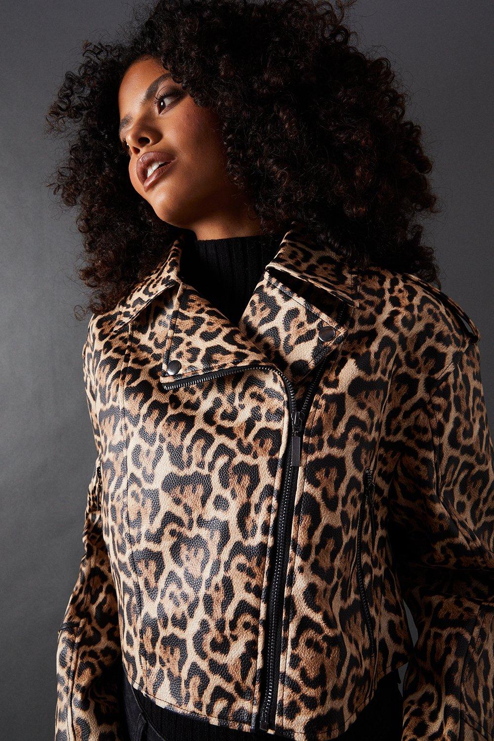 Warehouse Animal Oversized Biker Jacket Leopard image 1