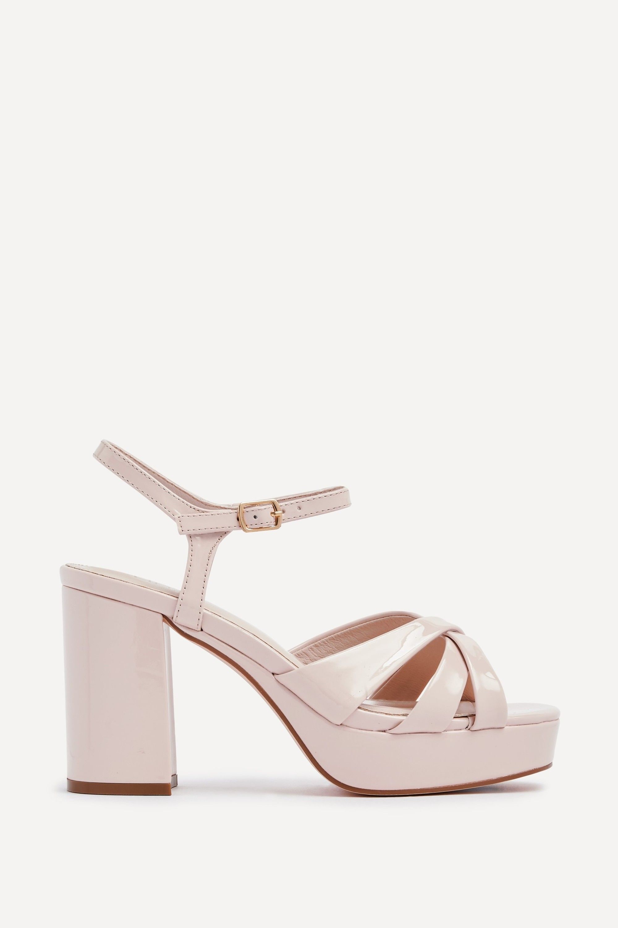 Linzi Keliah Nude Faux Patent Crossover Platform Heels