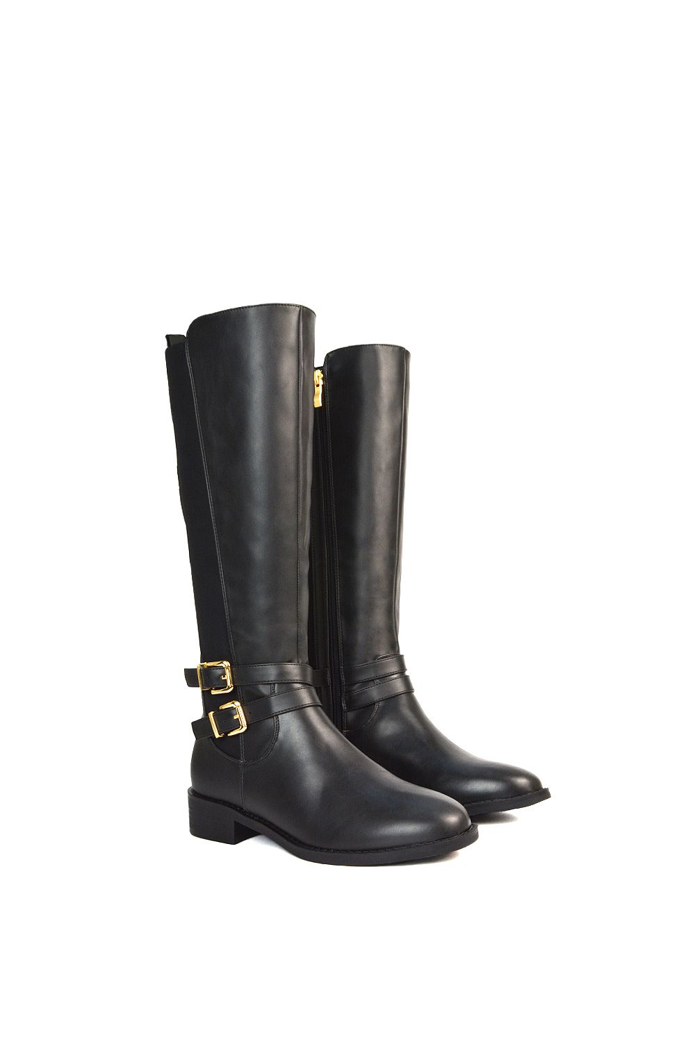 XY London 'Charlie'' Flat Heel Zip Up Knee High Stretchy Boots With Buckle image 3