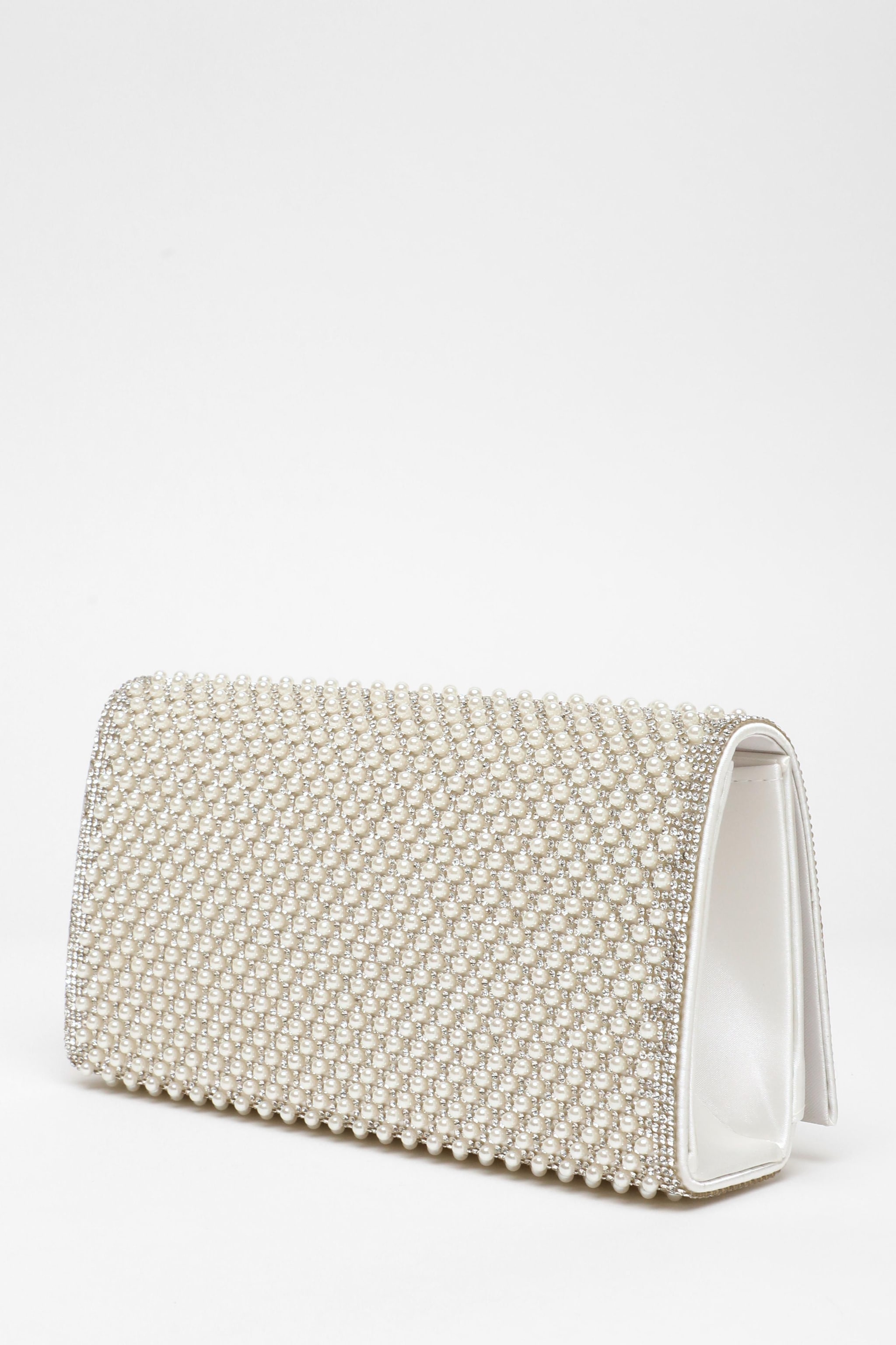 Quiz White Pearl Embellished Clutch Bag image 4