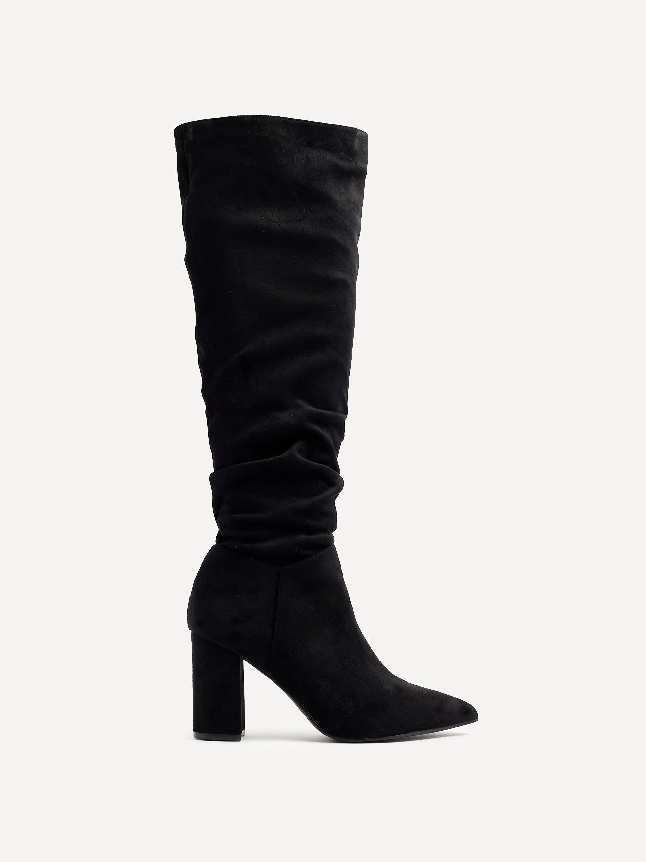 Linzi Nina Black Suede Block Heel Knee High Ruched Boot image 1