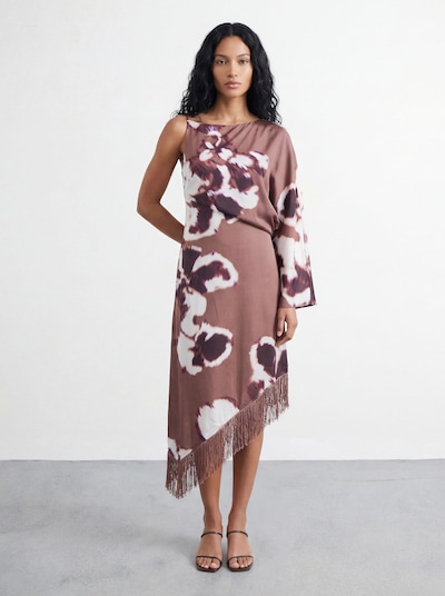 Warehouse Petite Placement Print One Shoulder Satin Midi Dress Floral