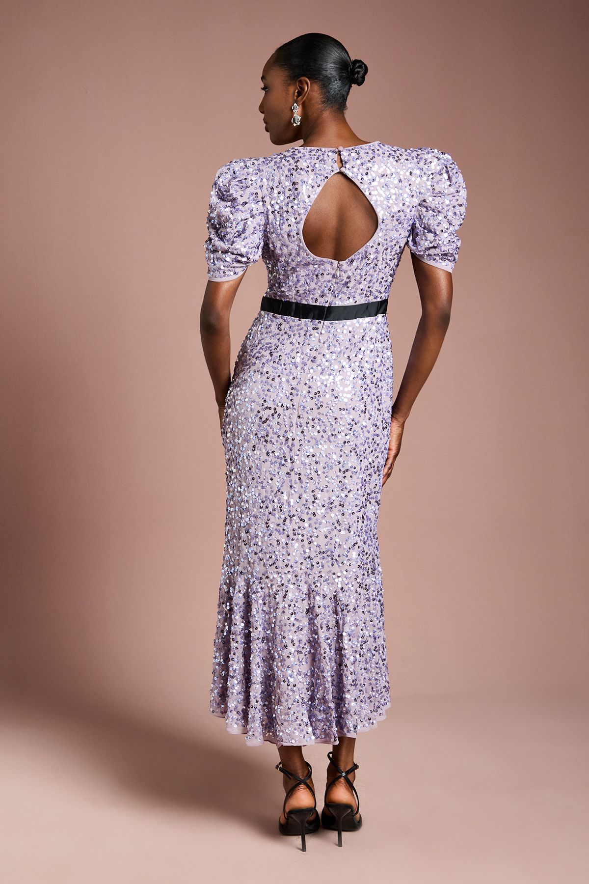 Coast Sequin Embellished Puff Sleeve Midi Dress Lilac image 3