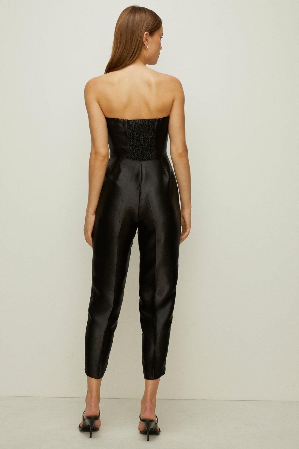 Oasis Petite Satin Bandeau Jumpsuit Black image 3