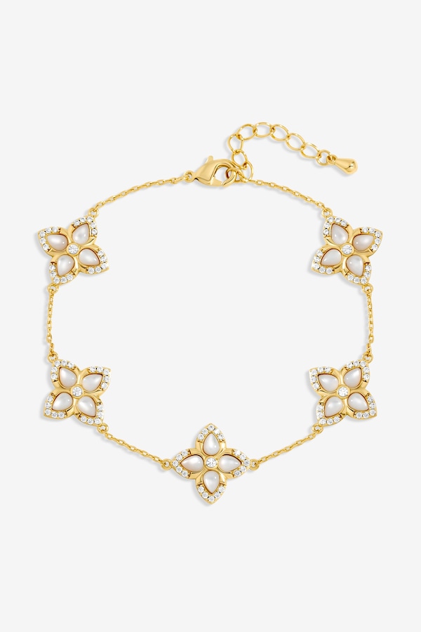 Jon Richard 14K Gold Plated and Mother of Pearl Clover Bracelet