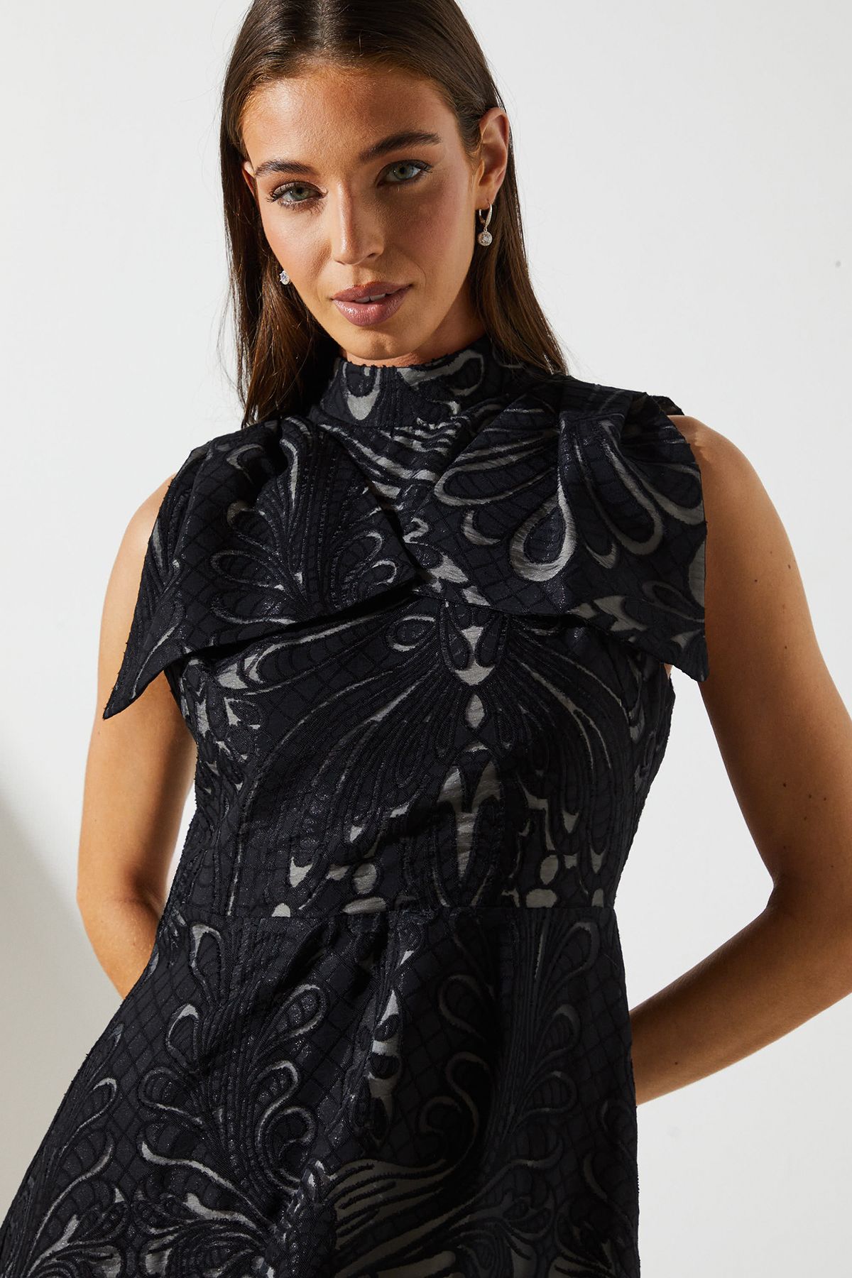 Coast Bow Sleeve Jacquard Dress Black/nude image 5