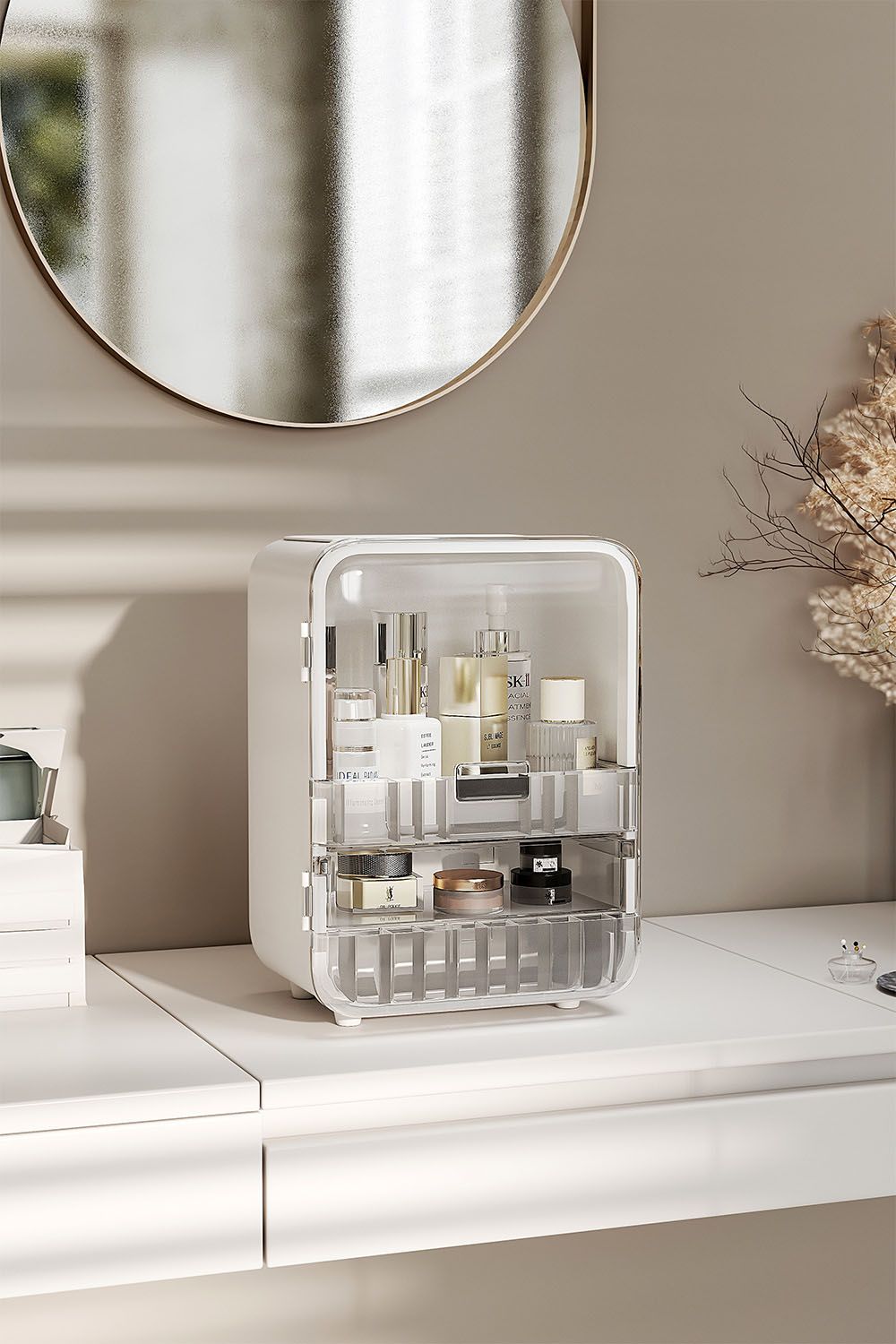 Living and Home Large Cosmetic Organizer Skincare Display Box with Makeup Mirror image 4