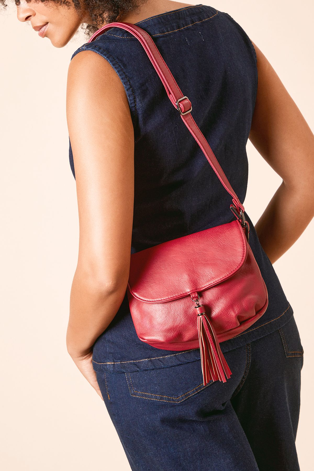 Dorothy Perkins Florence Faux Leather Small Cross Body Bag With Tassel Detail Red image 1