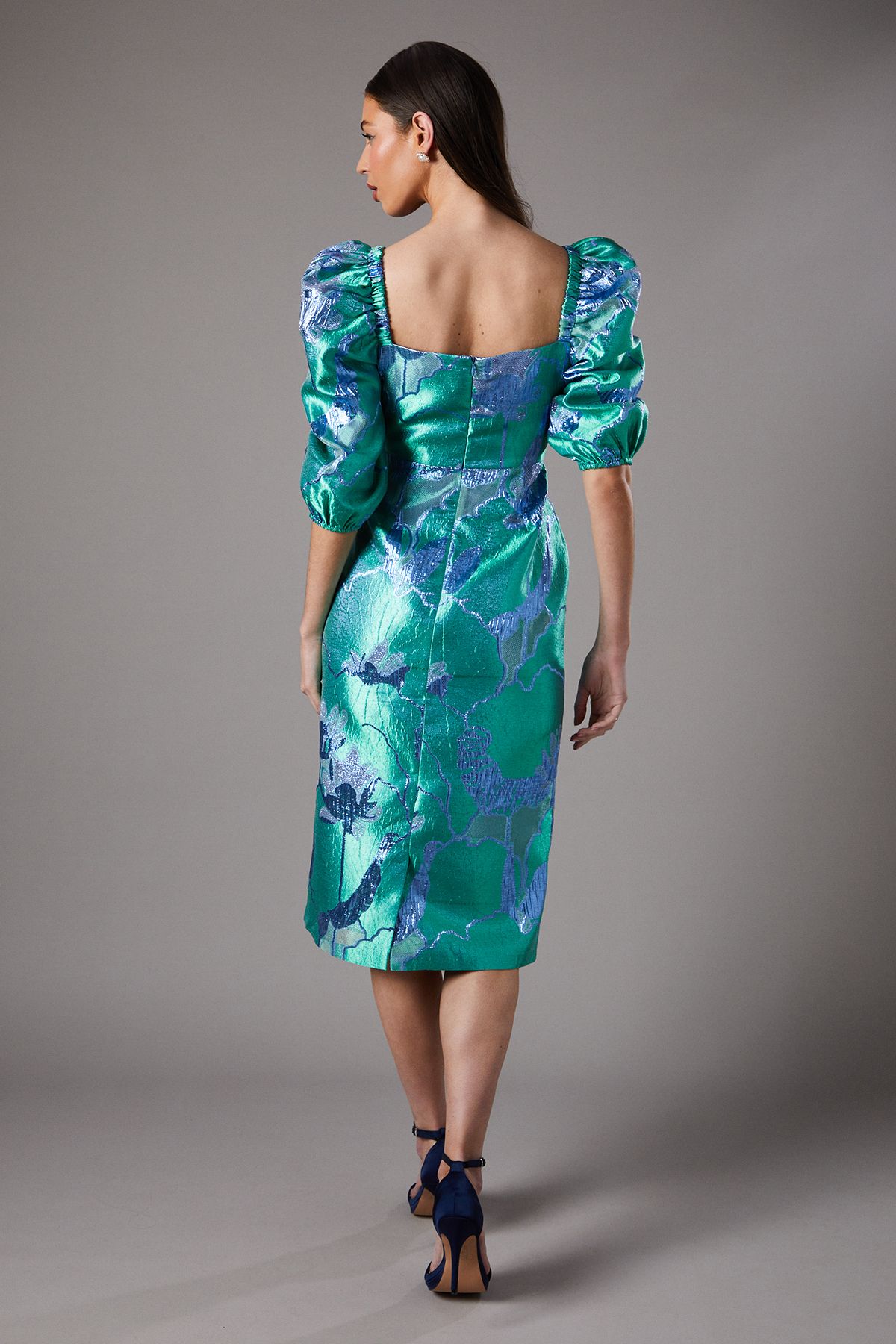 Coast Bubble Sleeve Jacquard Dress Green image 3