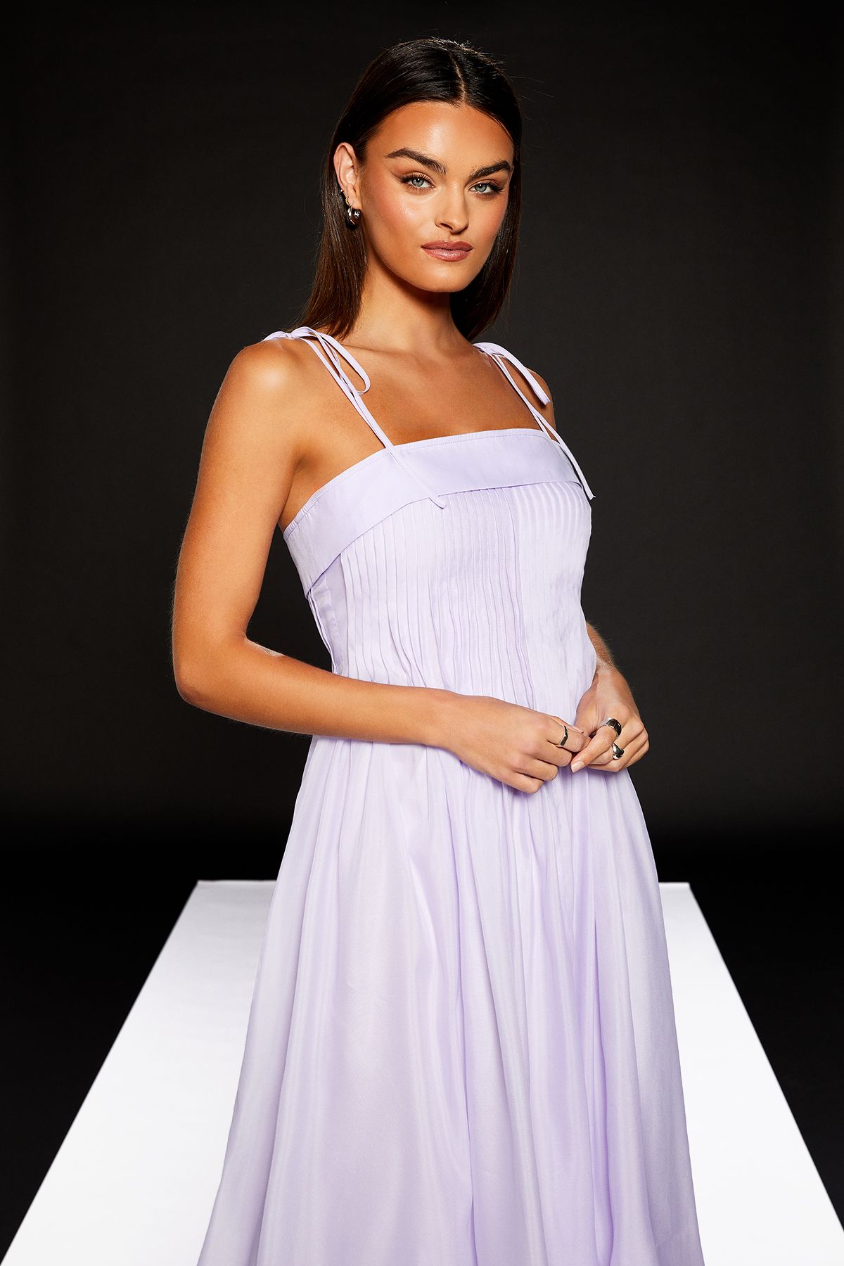 RUNWAY 1.8.1.8 Runway 1.8.1.8 Tie Strap Pleat Detail Midi Dress Lilac image 2