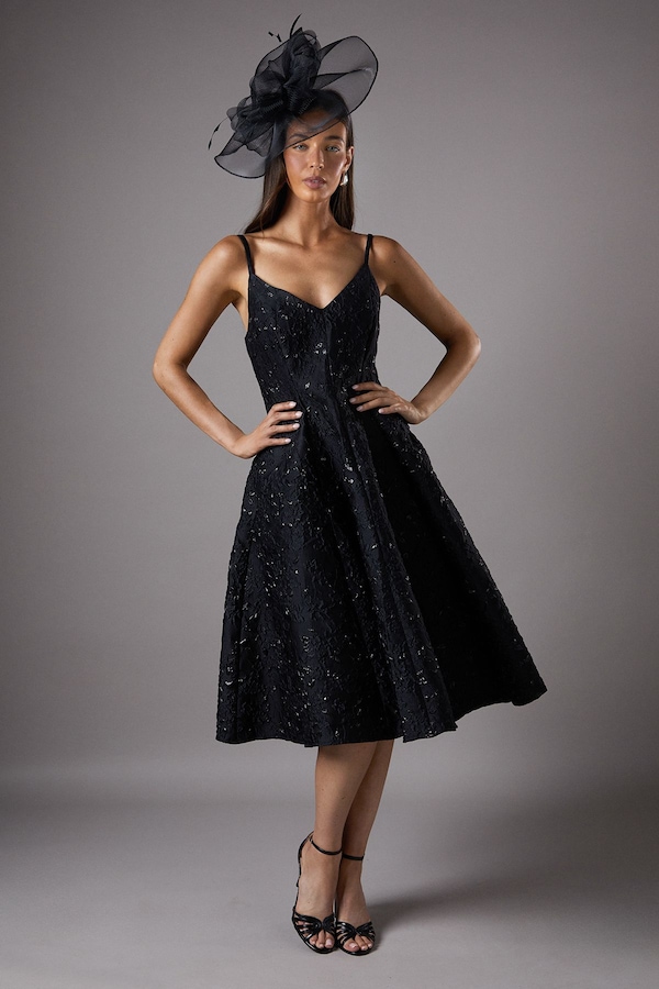 Coast Jacquard Cami Midi Dress Black