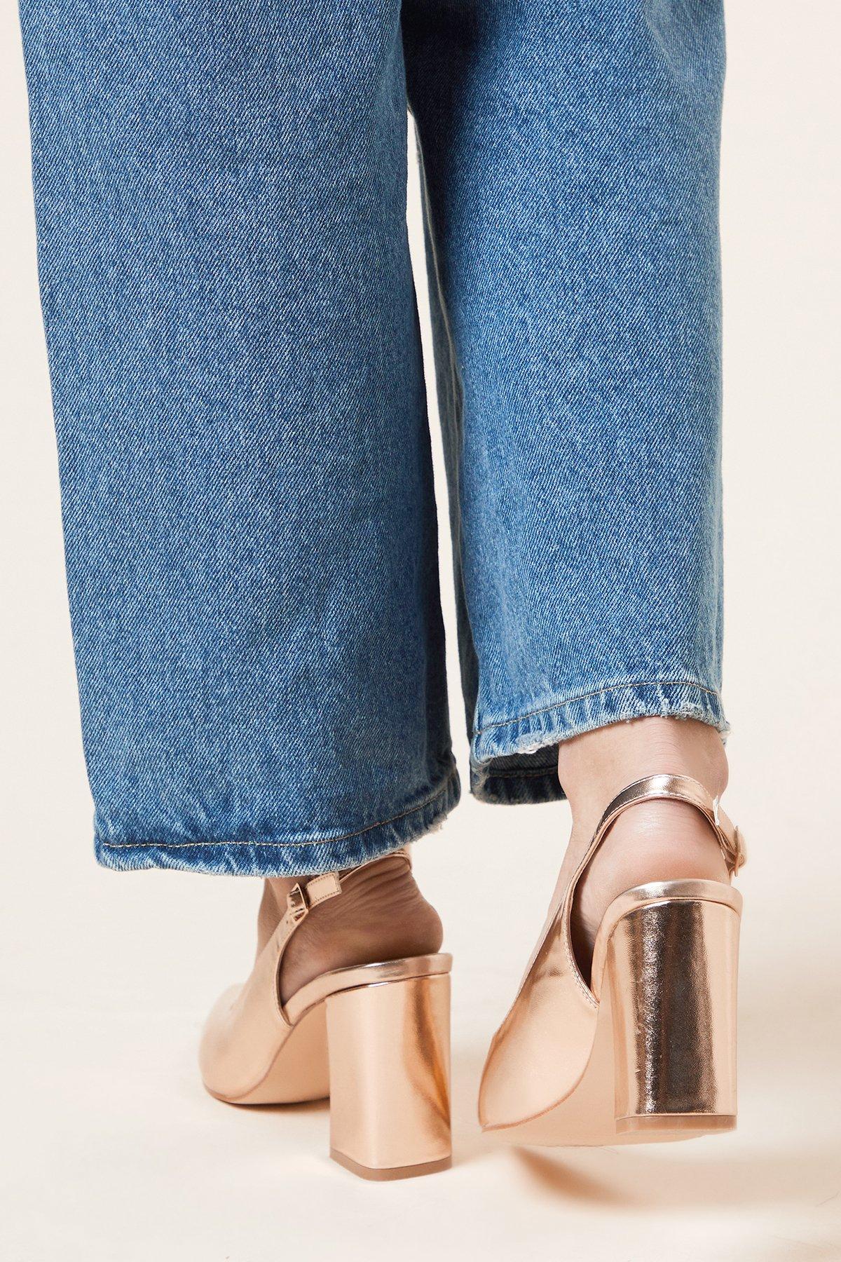 Dorothy Perkins Rose Gold Wide Fit Ellens Pointed High Block Heel