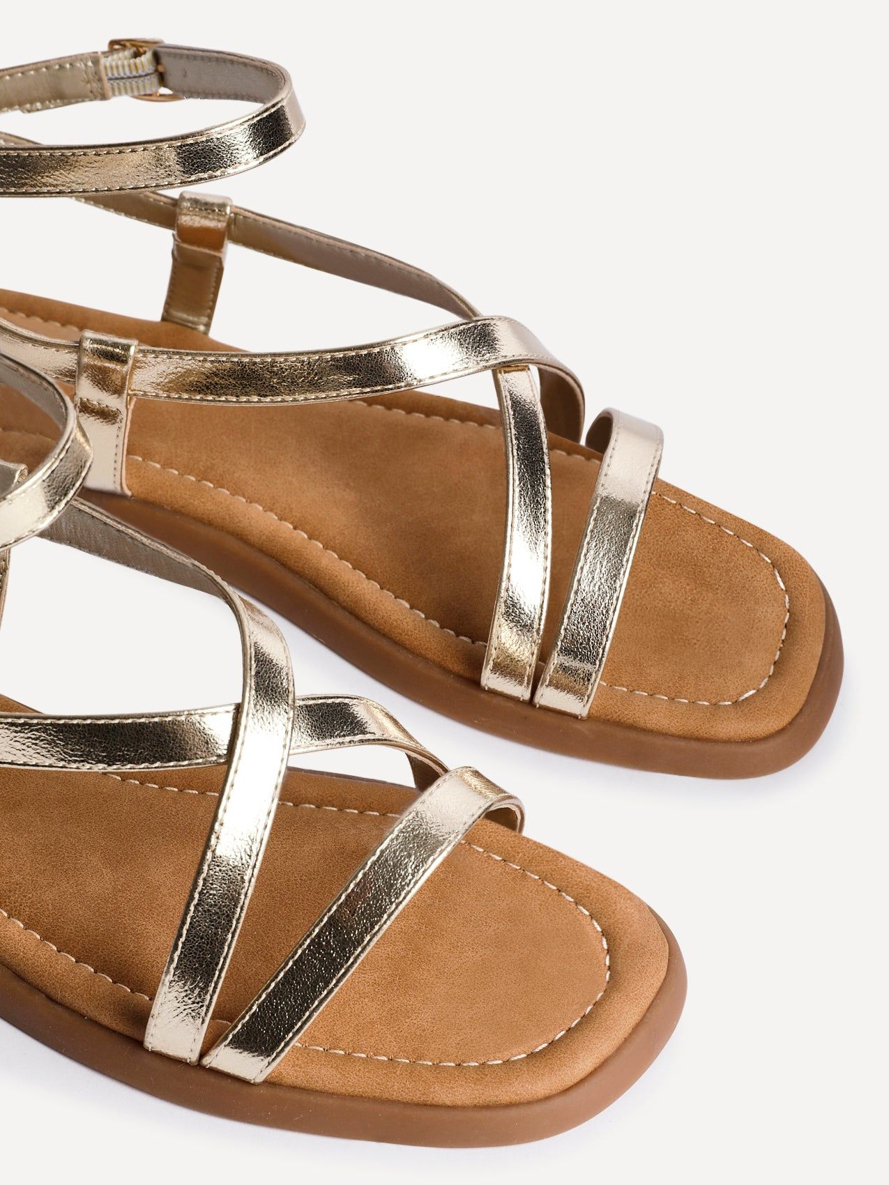 Linzi Valor Gold Faux Leather Strappy Flat Sandals image 4