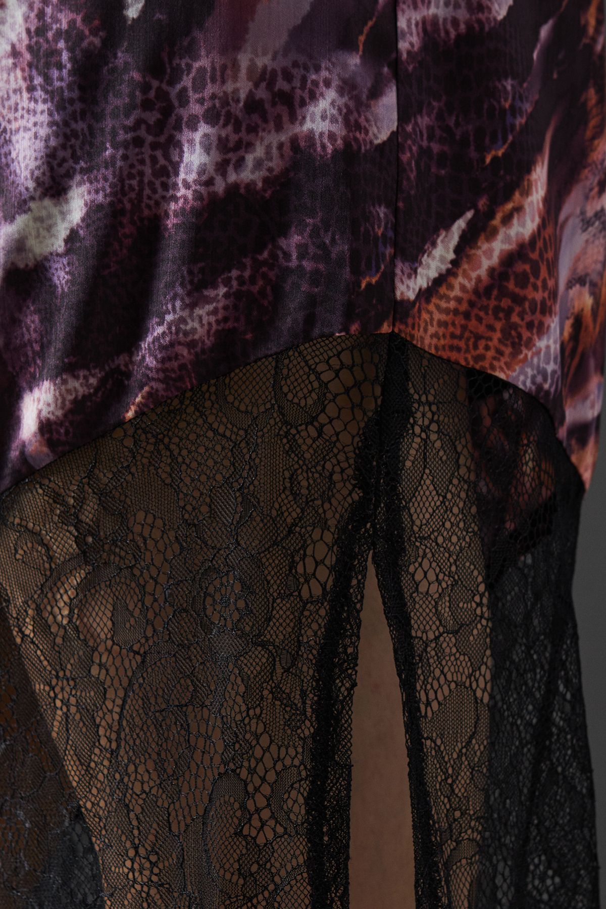 Warehouse Marble Satin Column Lace Panel Midi Dress Multi image 5