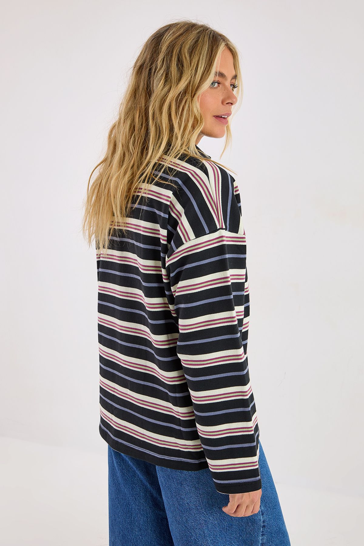 NastyGal Stripe Collared Rugby Top Black image 4
