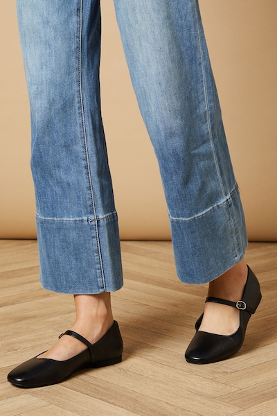 Oasis Belle Real Leather Mary Jane Square Toe Ballet Pumps Black