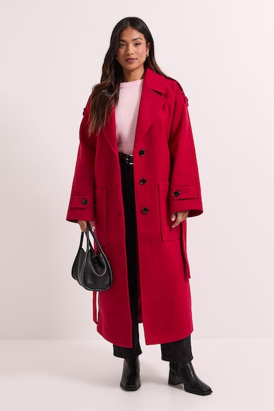 Dorothy Perkins Petite Belted Longline Coat Red