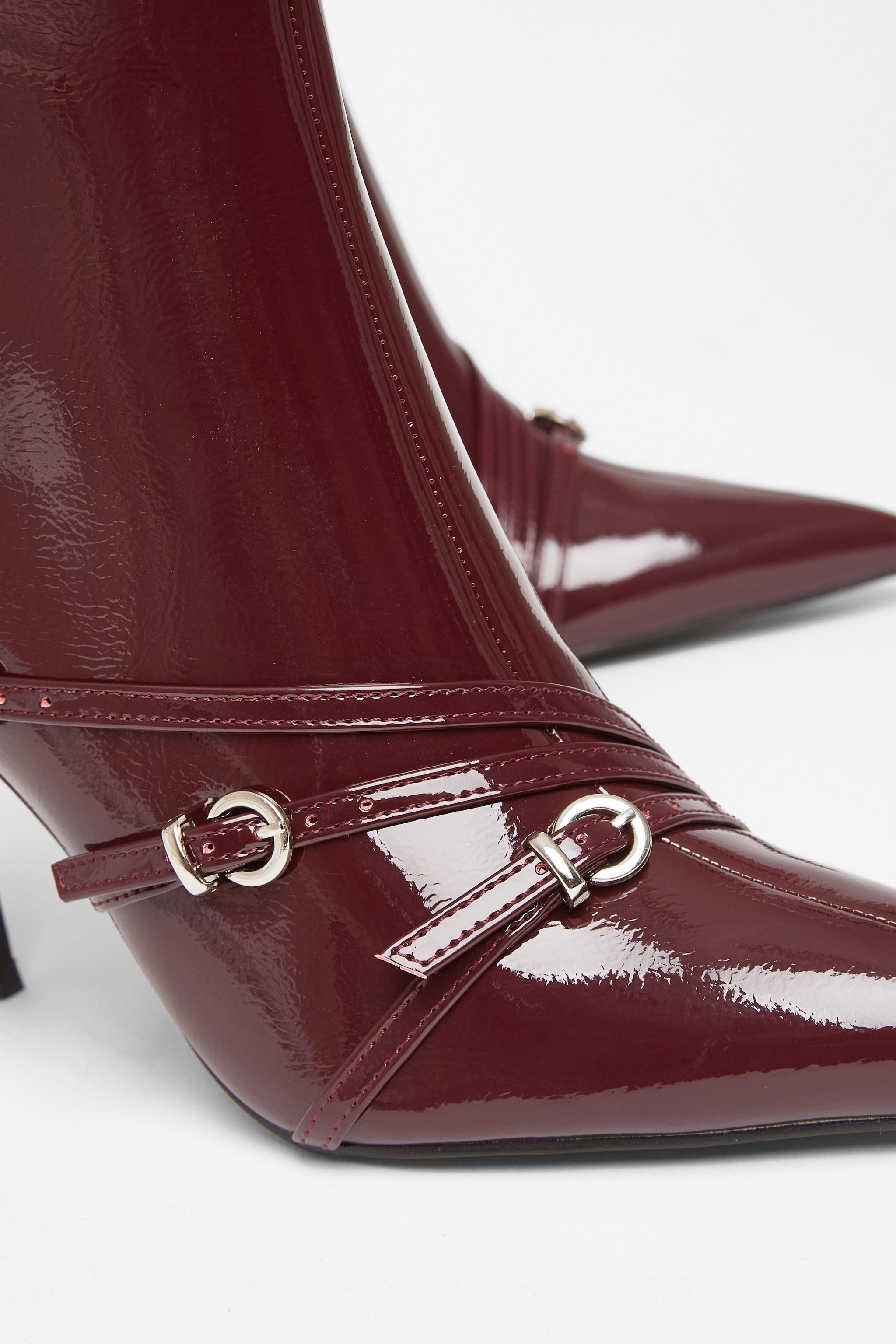 Quiz Burgundy Faux Leather Buckle Ankle Boots image 4