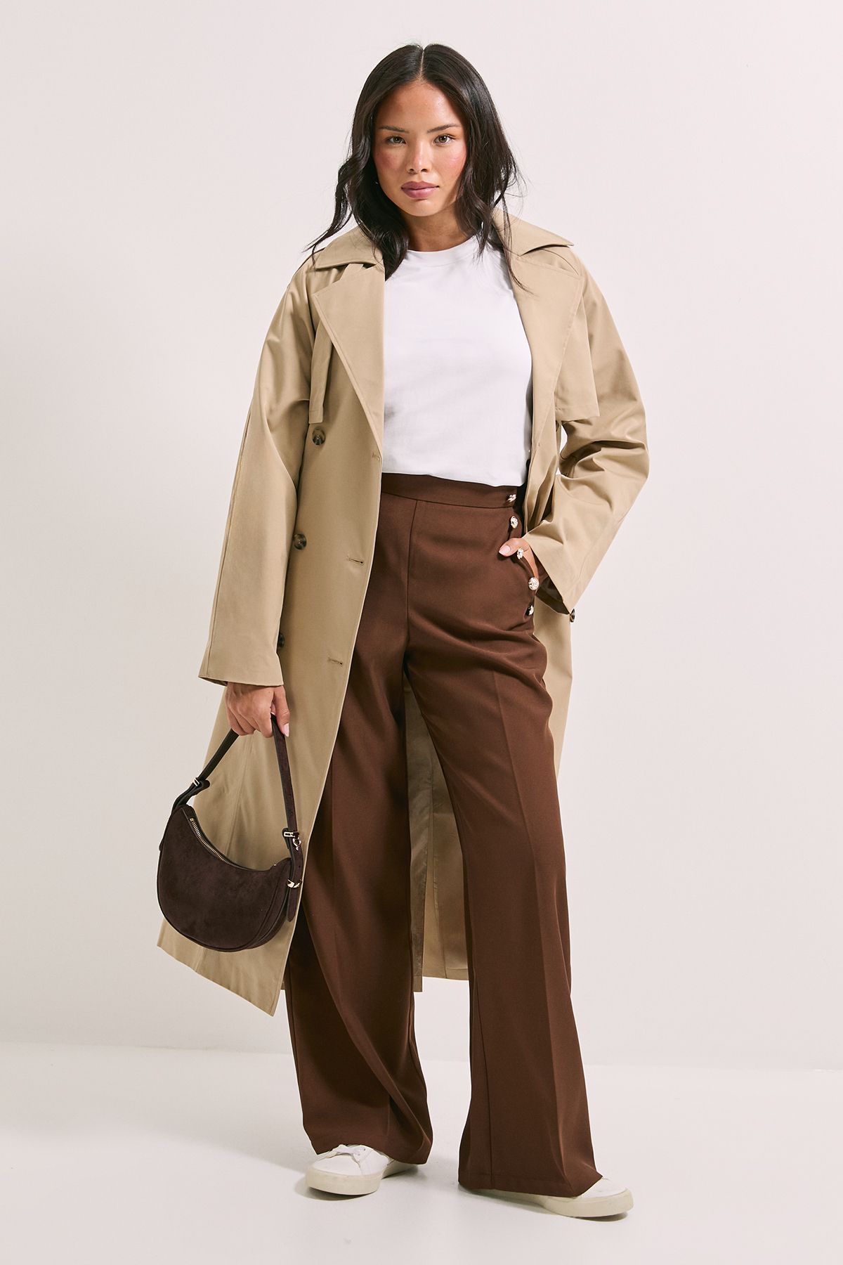 Dorothy Perkins Military Button Detail Wide Leg Trouser Chocolate image 4