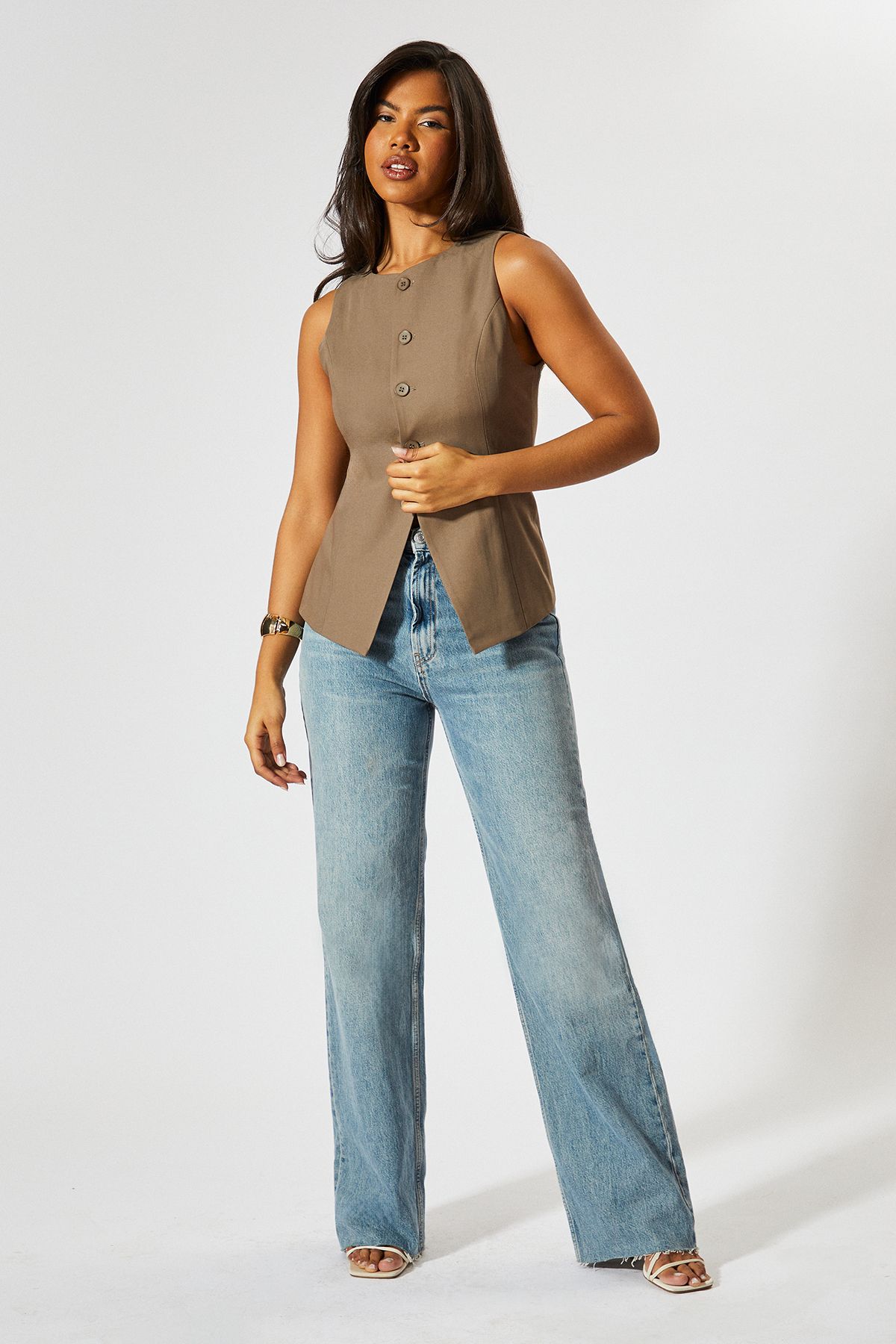 MissPap Tailored High Neck Waistcoat Taupe image 2