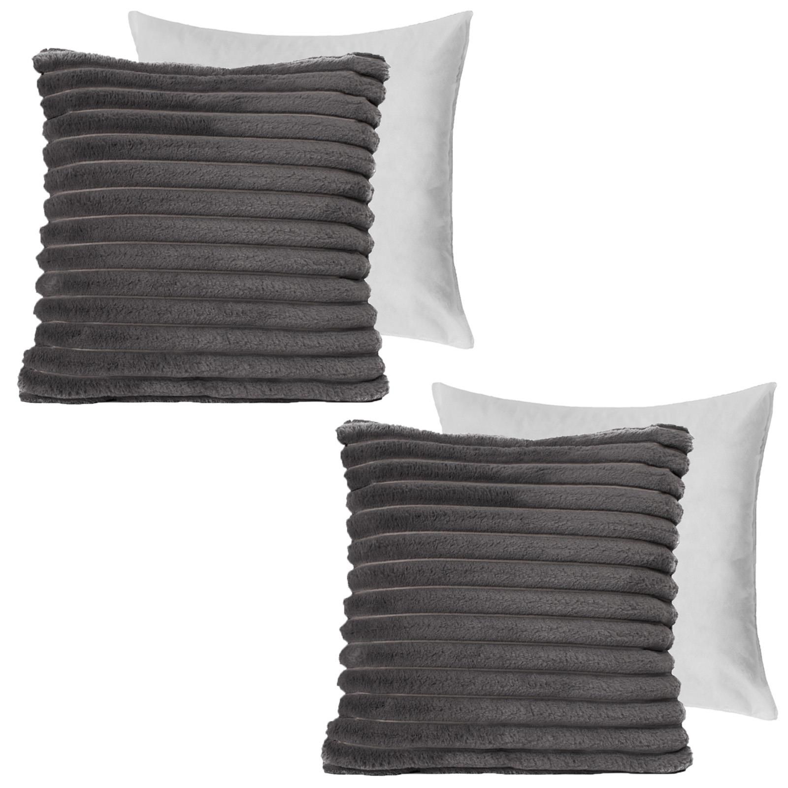 OHS 2 x Faux Fur Thick Rib Filled Cushion Covers