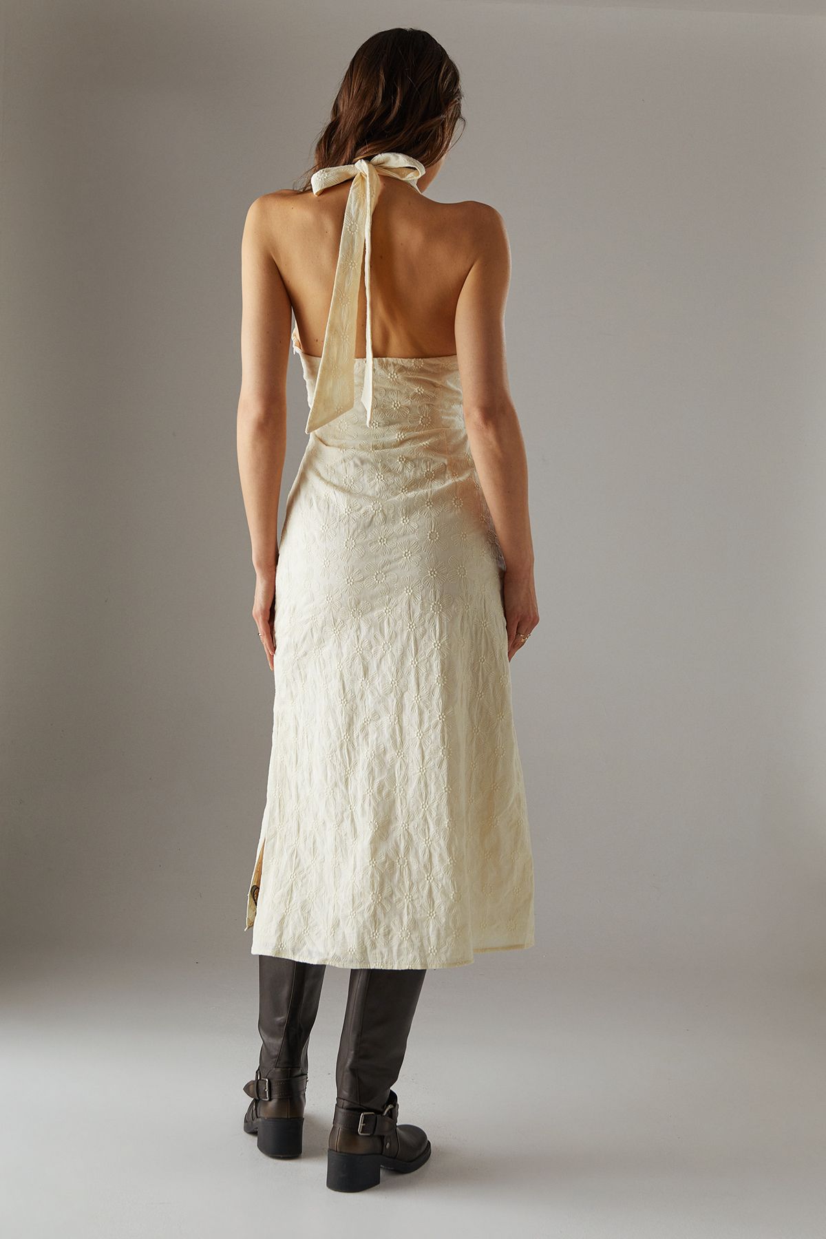 Warehouse Floral Cotton Halter Midi Sundress Cream image 3