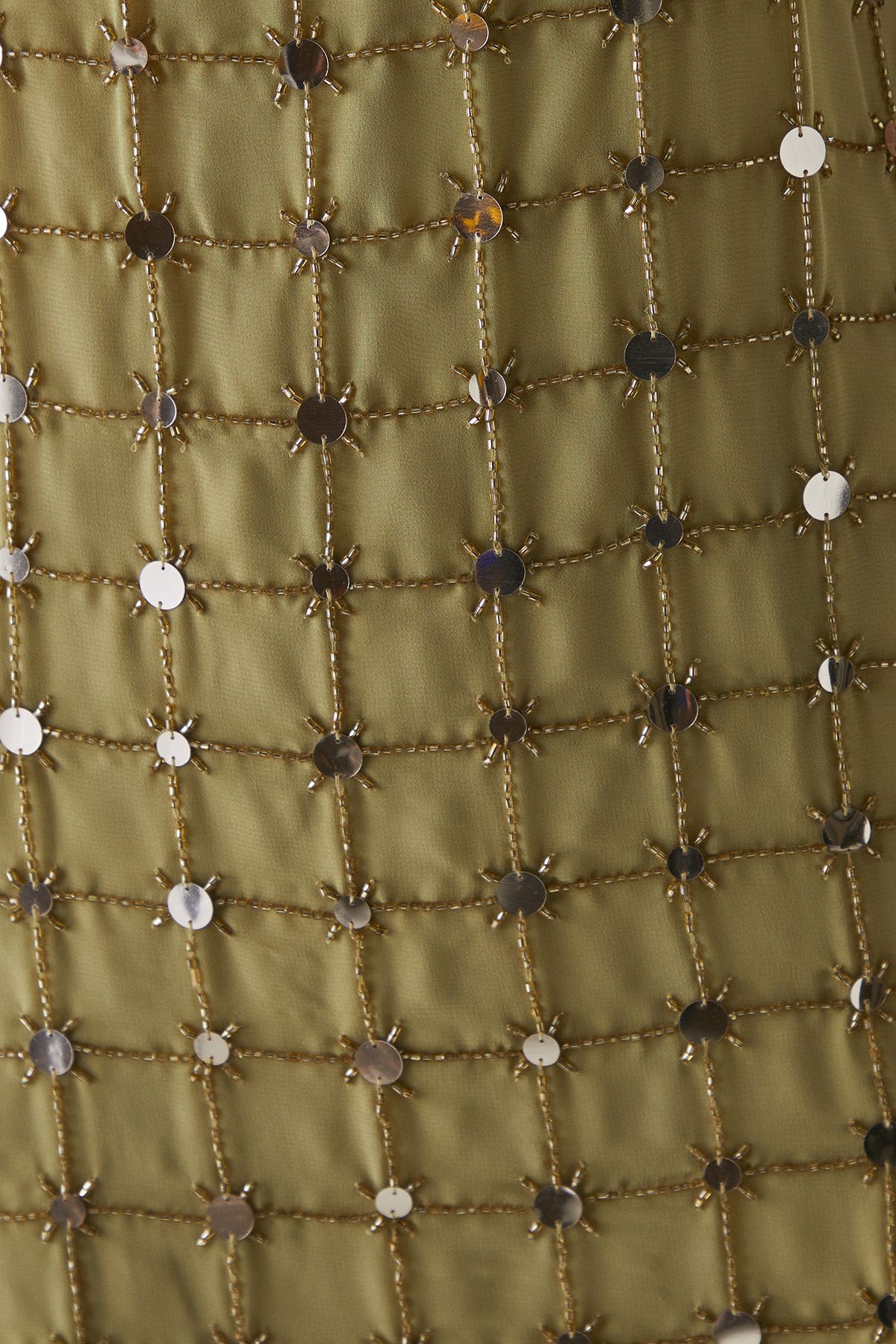 Warehouse Hand Embellished Sequin Grid Strappy Column Midi Dress Sage image 5