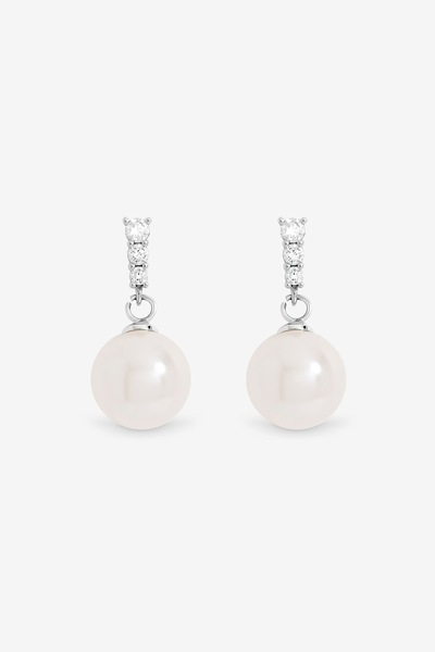 Jon Richard Rhodium Plated Crystal Stick and Pearl Earrings