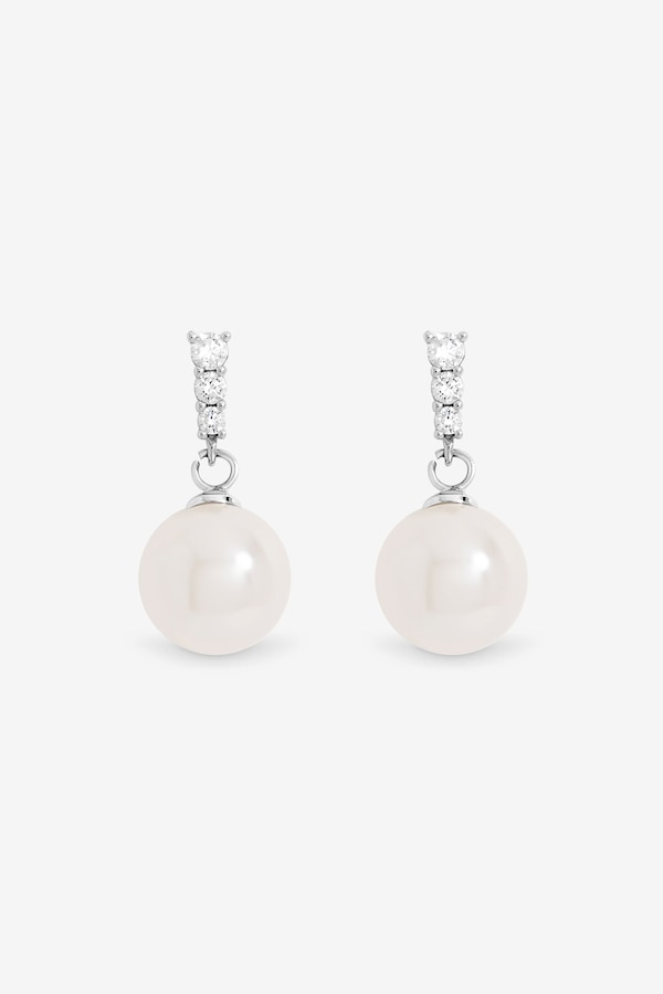 Jon Richard Rhodium Plated Crystal Stick and Pearl Earrings