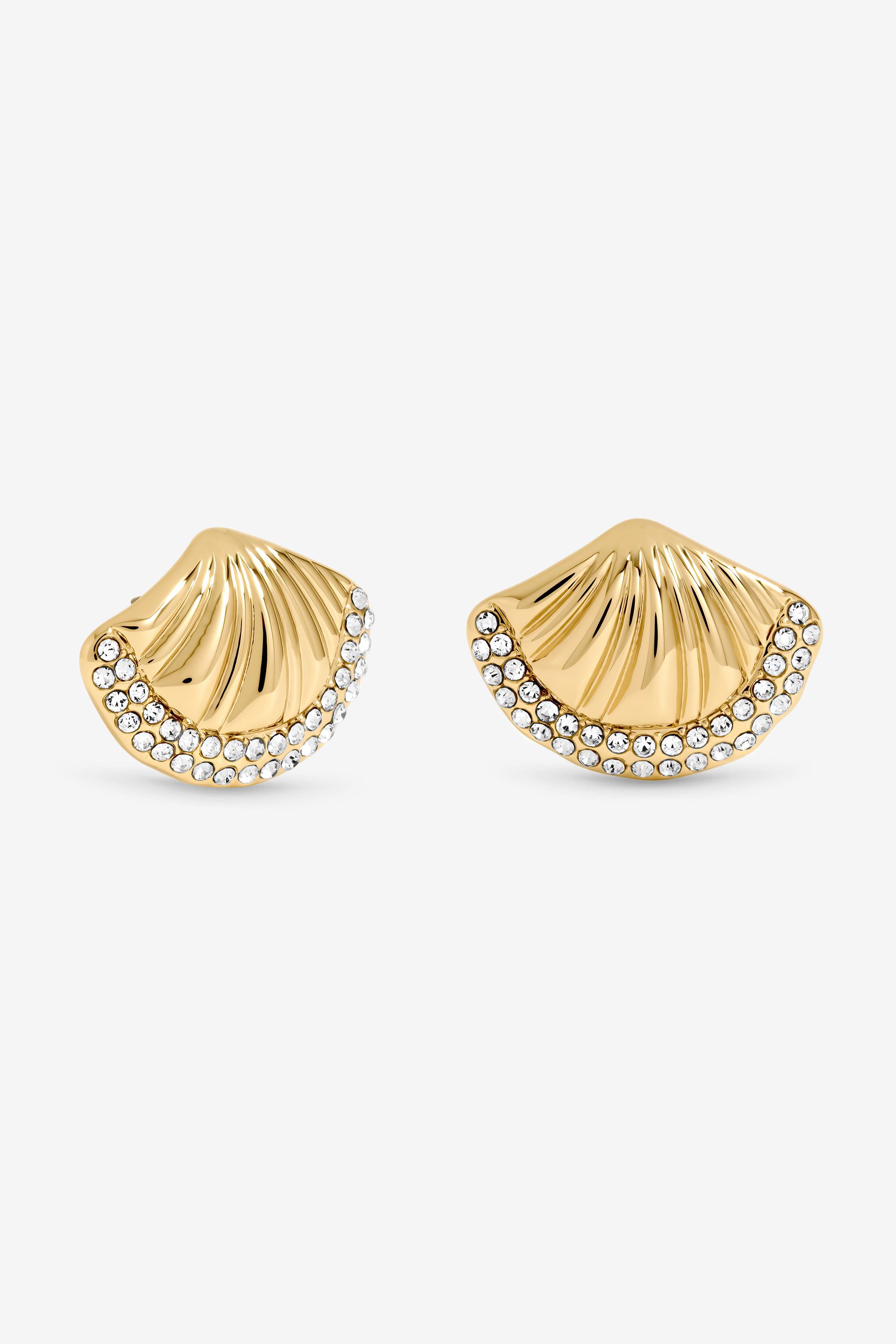 Mood Gold Plated and Pave Shell Stud Earrings image 1