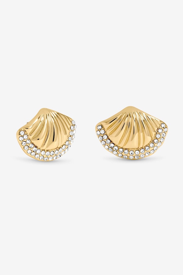 Mood Gold Plated and Pave Shell Stud Earrings