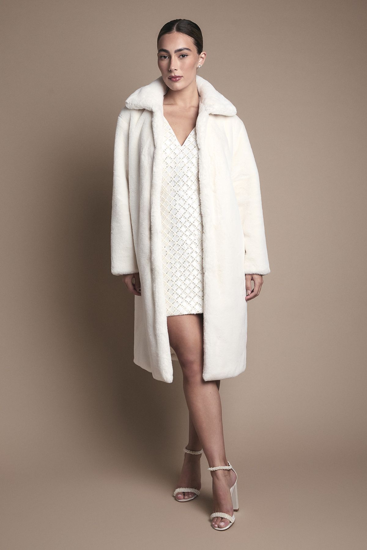 Coast Ivory Faux Fur Longline Collared Coat Ivory image 1