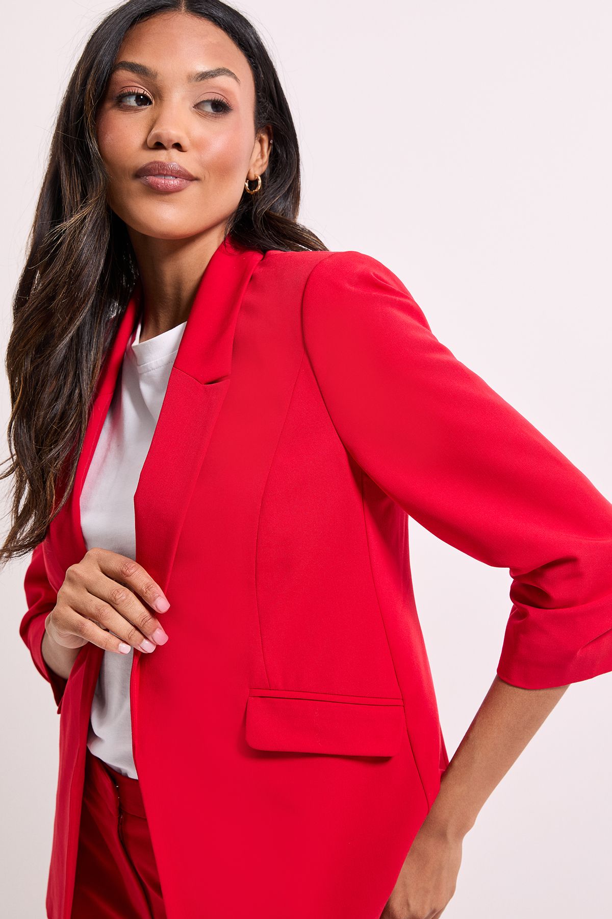 Dorothy Perkins Ruched Sleeve Blazer Red image 4