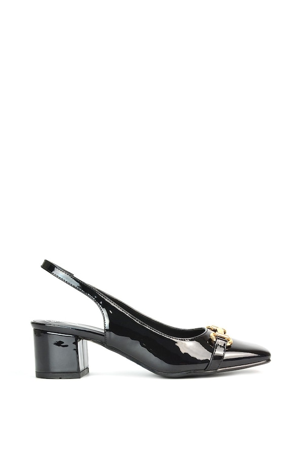 XY London 'Selena' Square Toe Slingback Mid Block Heel Ballet Court Shoes