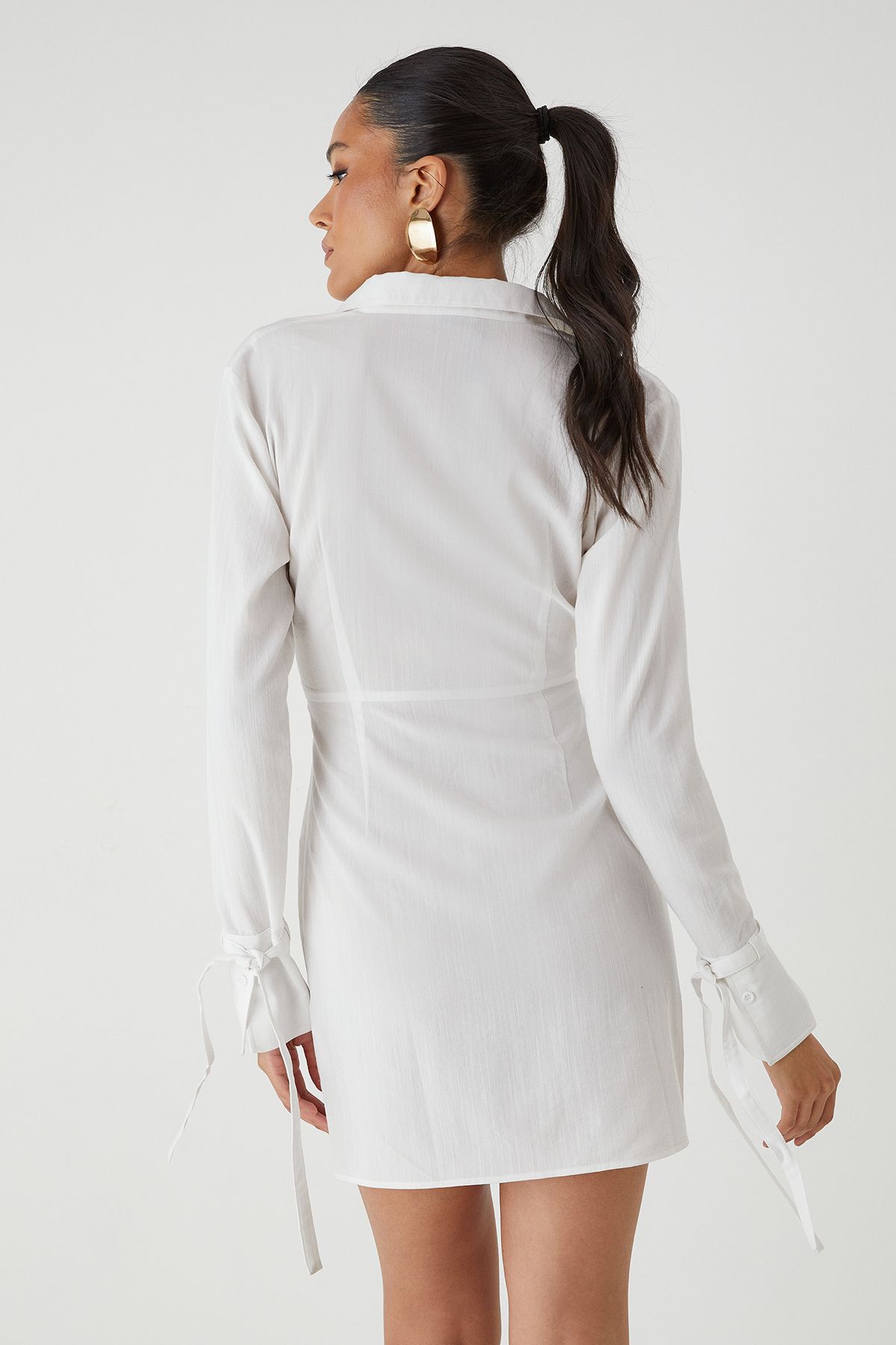 MissPap Linen Ruched Waist Shirt Dress White image 5