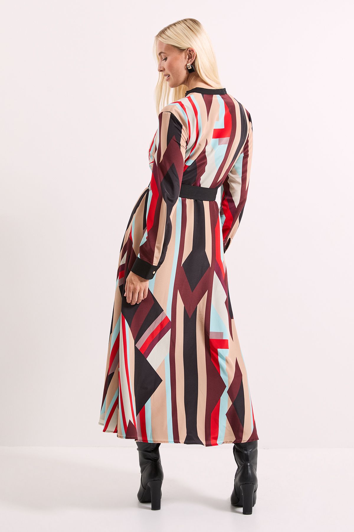 Principles Contrast Collar Printed Belted Midi Dress Brown image 3